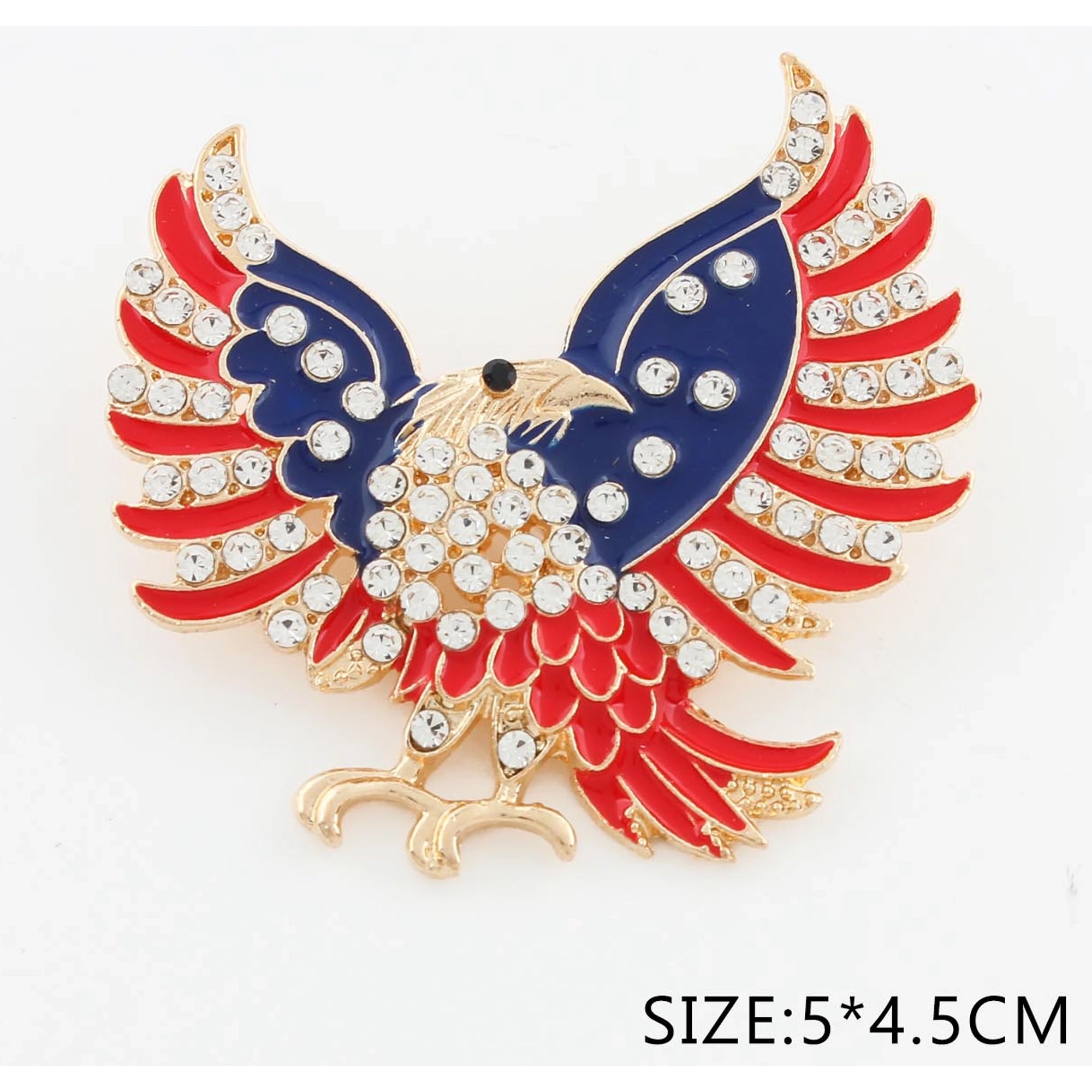 Patriotic Bald Eagle Brooch Pin – Red White & Blue Rhinestone Crystal American Flag Eagle Badge for 4th of July, Veterans Day, Memorial Day (CC1235)