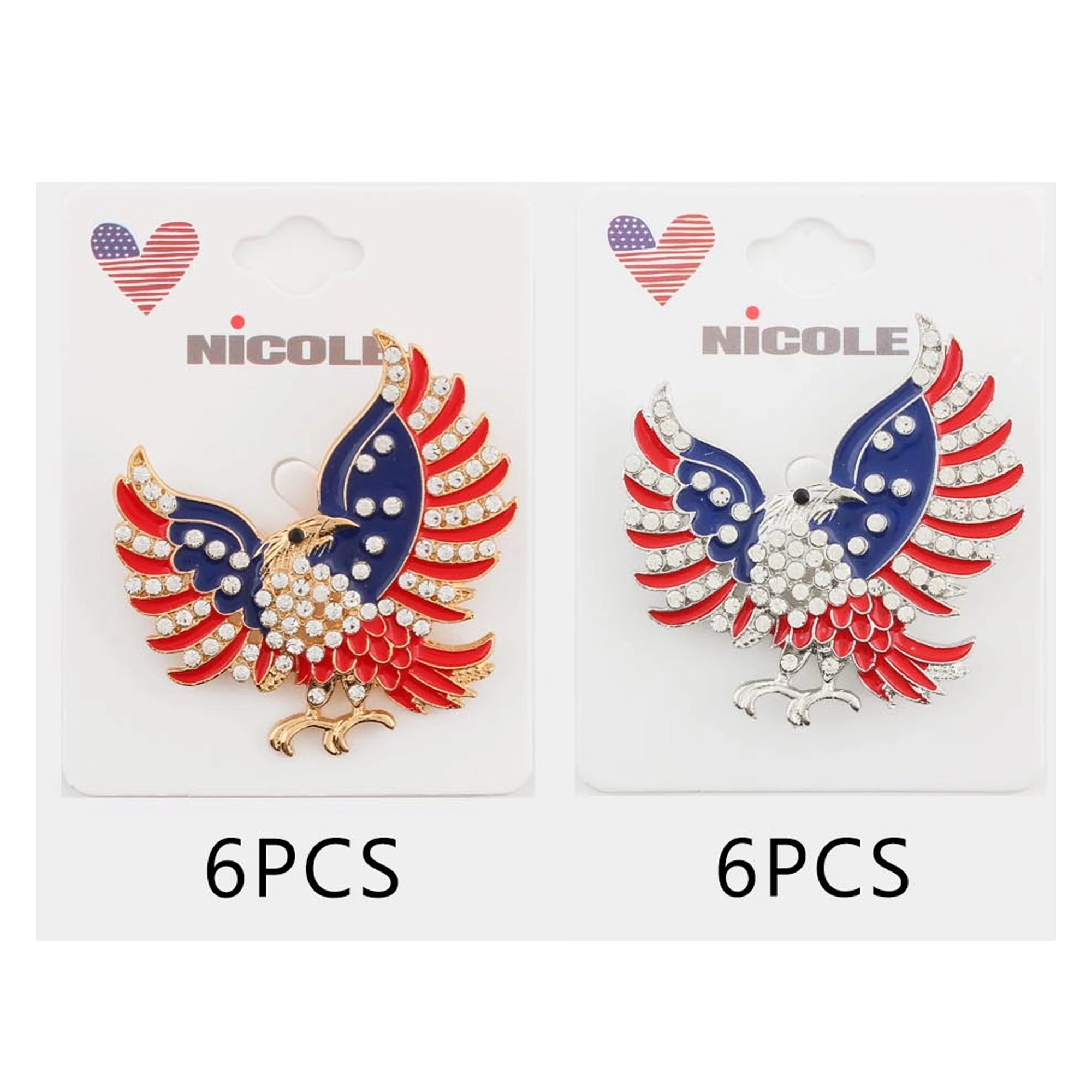 Patriotic Bald Eagle Brooch Pin – Red White & Blue Rhinestone Crystal American Flag Eagle Badge for 4th of July, Veterans Day, Memorial Day (CC1235)