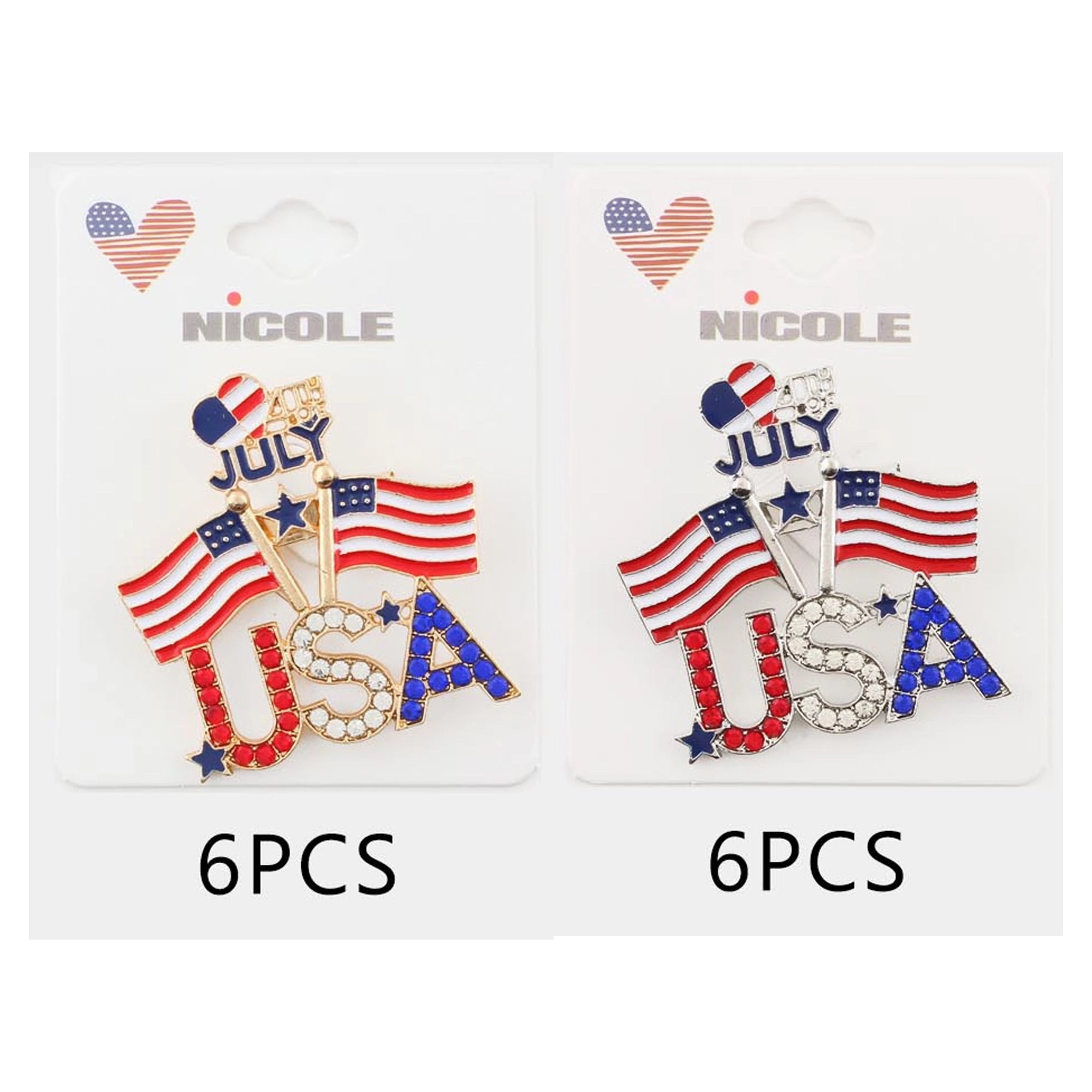 4th of July USA Brooch Pin - Patriotic Rhinestone American Flag Jewelry - Red White and Blue Independence Day Memorial Day Enamel Badge, 4.5cm (CC1237)