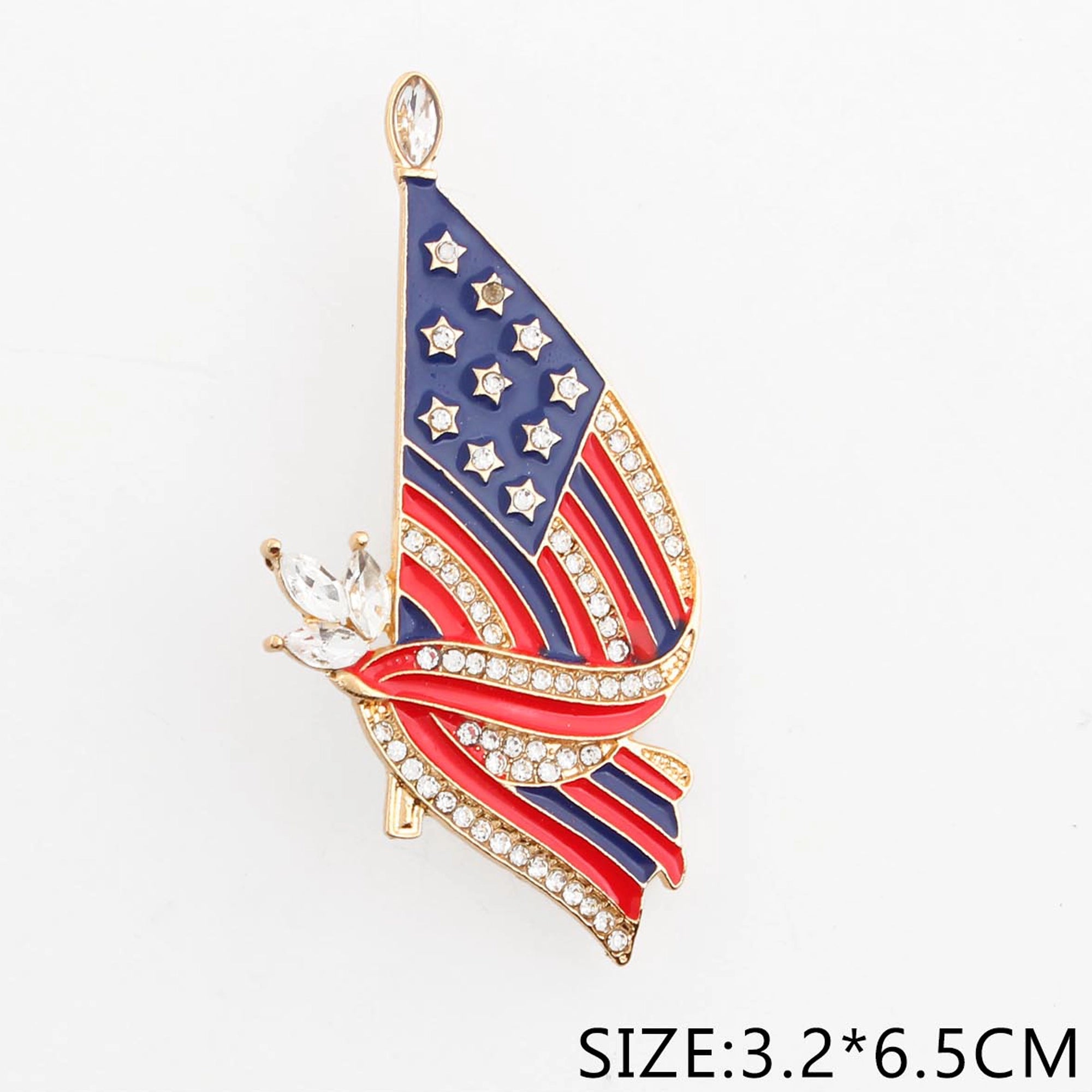 American Flag Brooch Pin with Rhinestones – Patriotic Crystal US Flag Jewelry for Memorial Day, 4th of July, Veterans Day – Red, White, & Blue Fashion Brooch (CC1239)