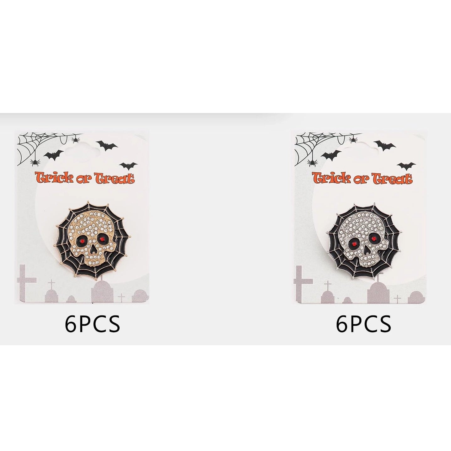 Gothic Rhinestone Skull in Spiderweb Brooch Pin - Halloween Enamel Badge (3cm) (CC1247)