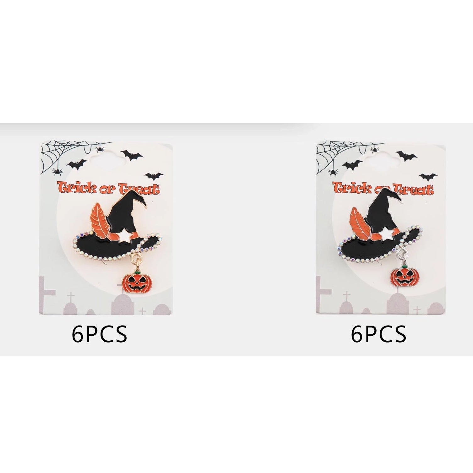 Spooky Halloween Witch Hat Brooch Pin – Rhinestone Trimmed Enamel Badge with Jack-o'-Lantern Charm (CC1249)