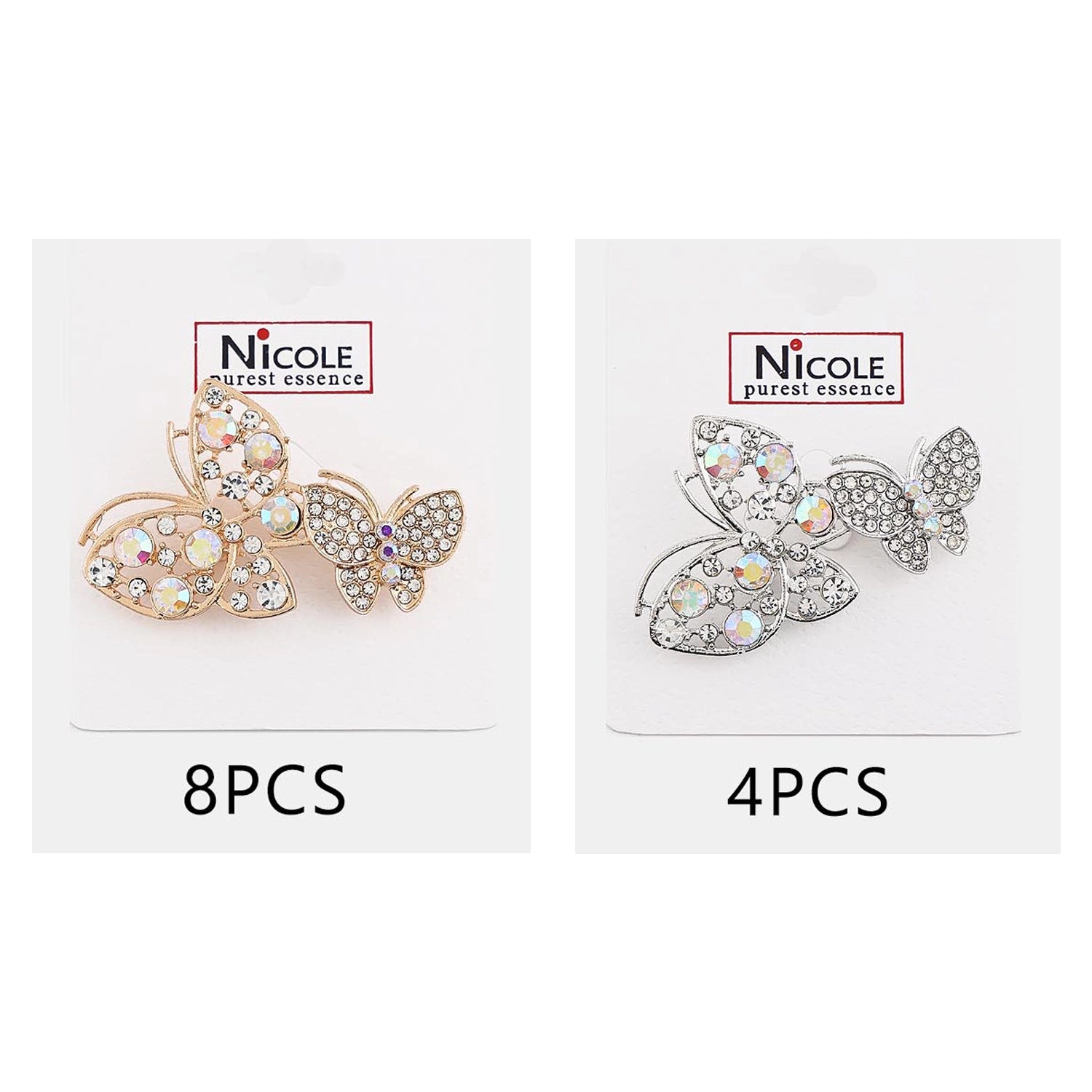 Elegant Double Butterfly Rhinestone Brooch Pin | Sparkling Gold & Silver Crystal Lapel Pin (CC1265)