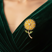 Enamel Flower & Rhinestone Stem Brooch Pin – 4.5x3cm Floral Lapel Pin Card Pack (CC1269)