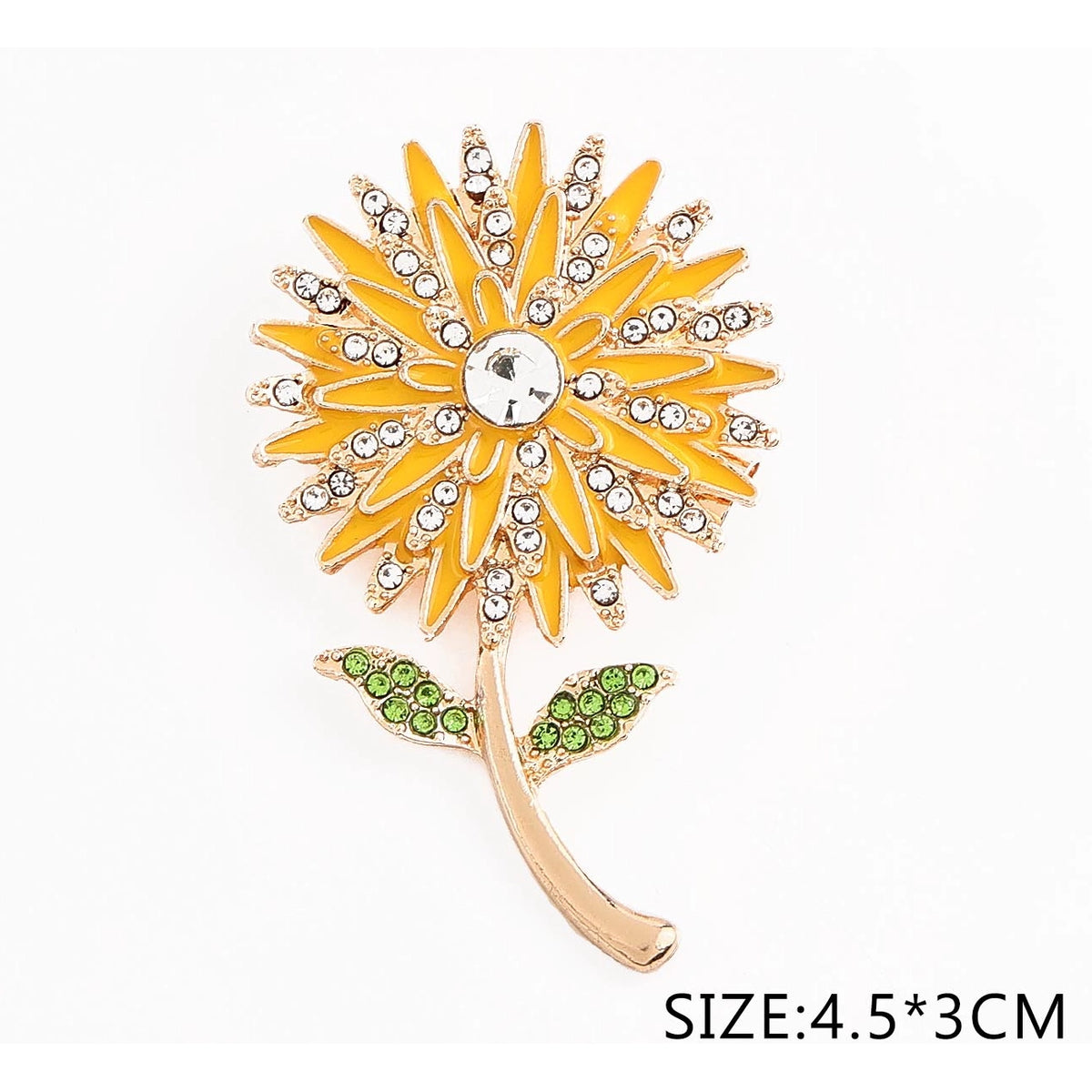 Enamel Flower & Rhinestone Stem Brooch Pin – 4.5x3cm Floral Lapel Pin Card Pack (CC1269)