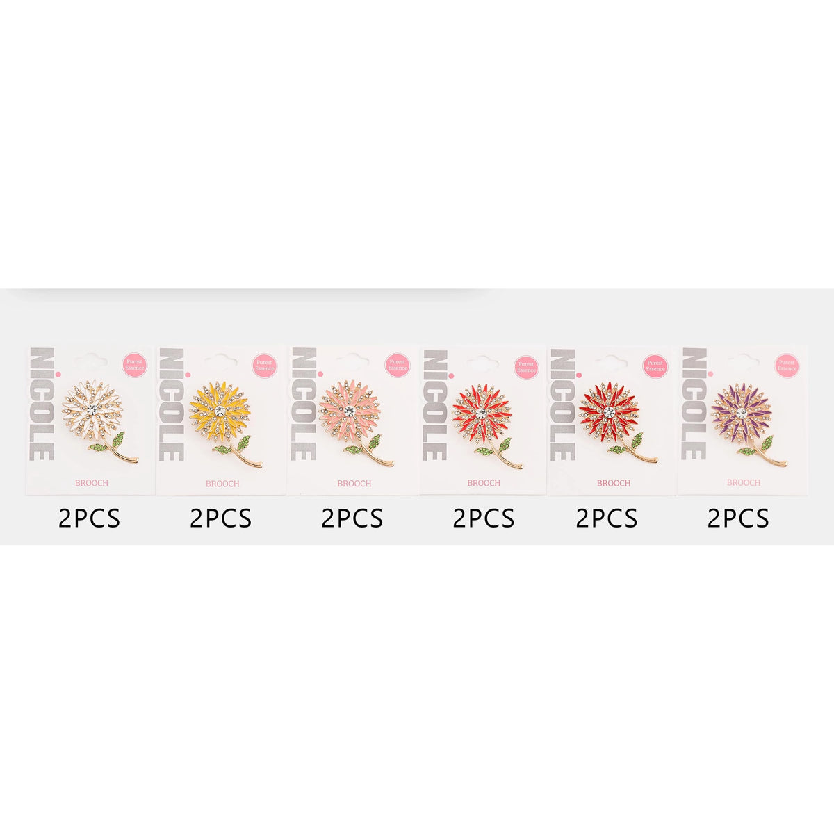 Enamel Flower & Rhinestone Stem Brooch Pin – 4.5x3cm Floral Lapel Pin Card Pack (CC1269)