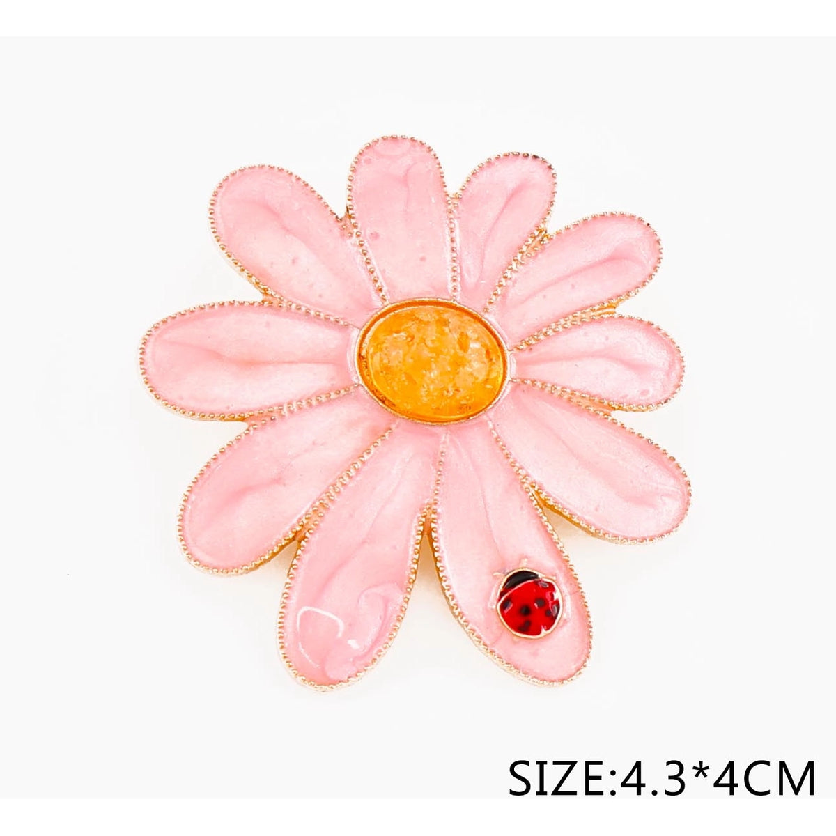 Resin Daisy & Ladybug Brooch Pin – 4.3x4cm Floral Lapel Pin Card Pack (CC1273)