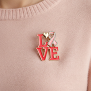 Rhinestone Pink Ribbon LOVE Brooch Pin | Breast Cancer Awareness Hope Lapel Pin (Wholesale Bulk) (CC1288)