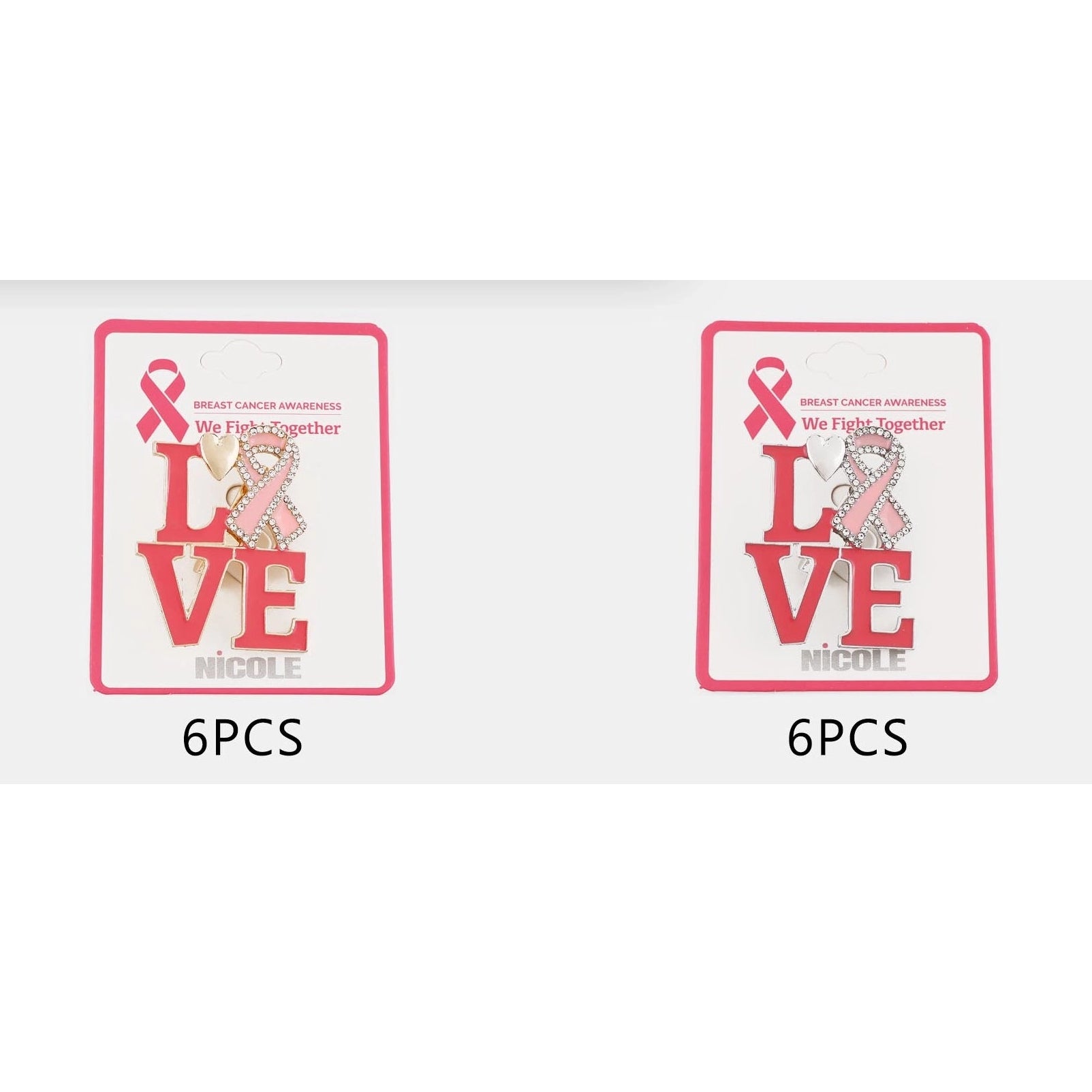 Rhinestone Pink Ribbon LOVE Brooch Pin | Breast Cancer Awareness Hope Lapel Pin (Wholesale Bulk) (CC1288)