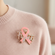 Pink Ribbon "Fight" Glitter Brooch Pin – Breast Cancer Awareness Lapel Pin (Bulk Pack of 12) (CC1289)
