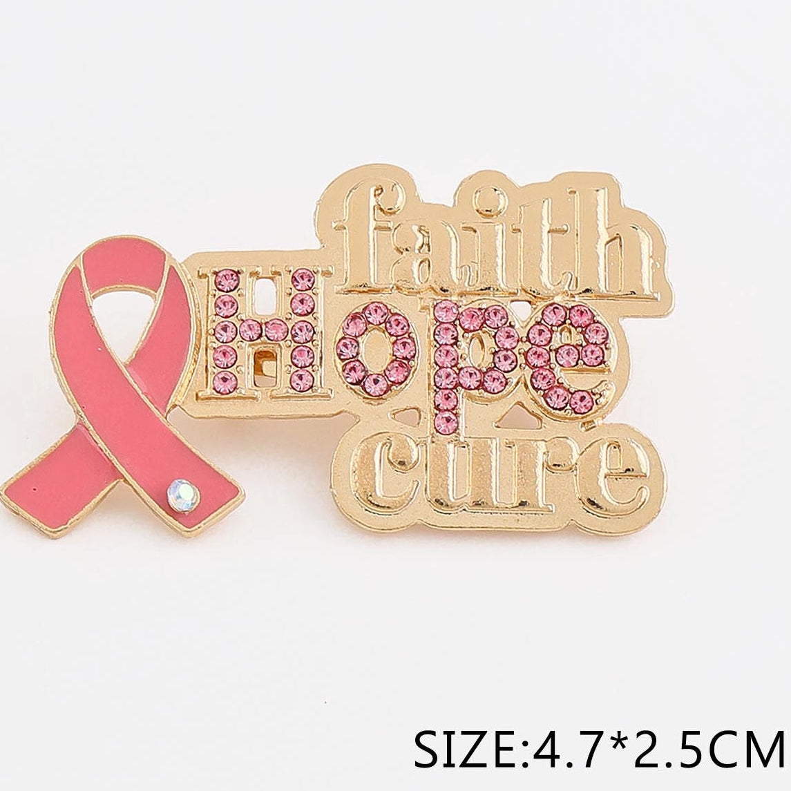 Pink Ribbon Faith Hope Cure Brooch Pin – Breast Cancer Awareness Rhinestone Brooch (1 Dozen / 12 Pcs) (CC1291)
