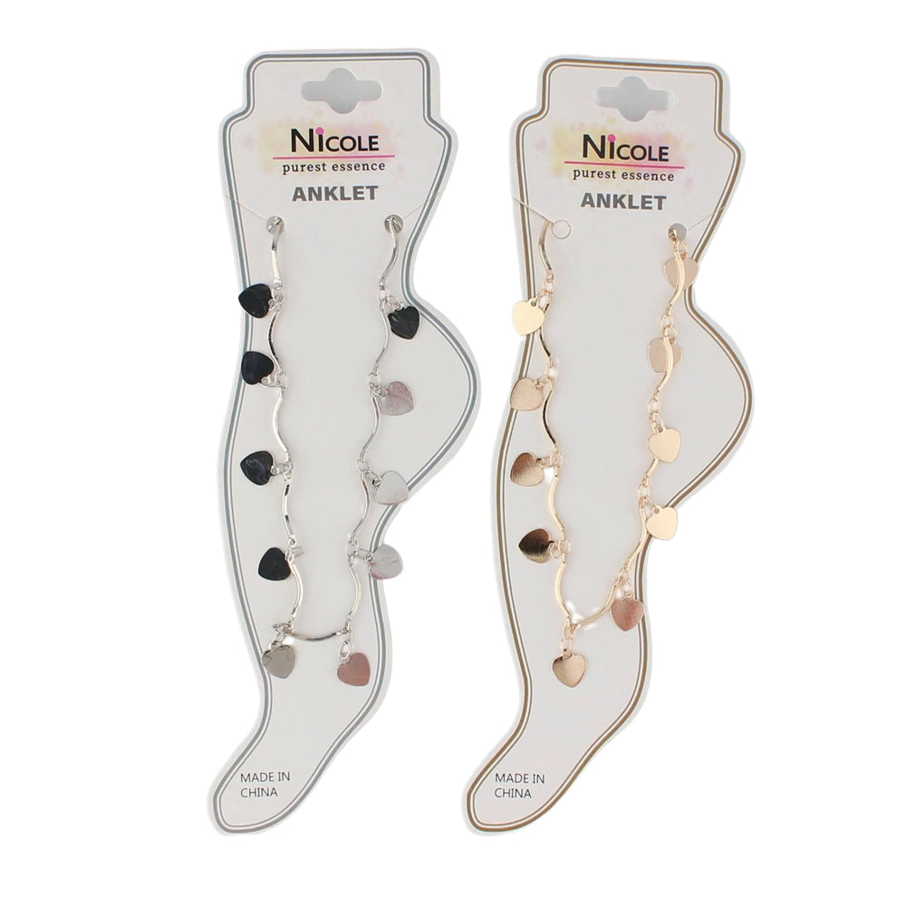 Dainty Wavy Heart Anklet | Gold & Silver Tone Charm Foot Jewelry | Boho Beach Ankle Bracelet