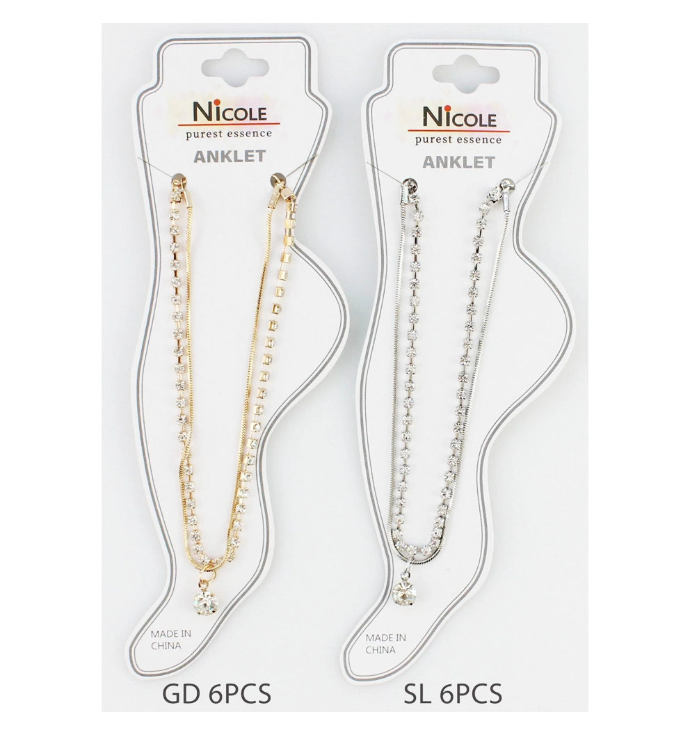 Dainty Layered Rhinestone Anklet for Women | Adjustable Ankle Bracelet