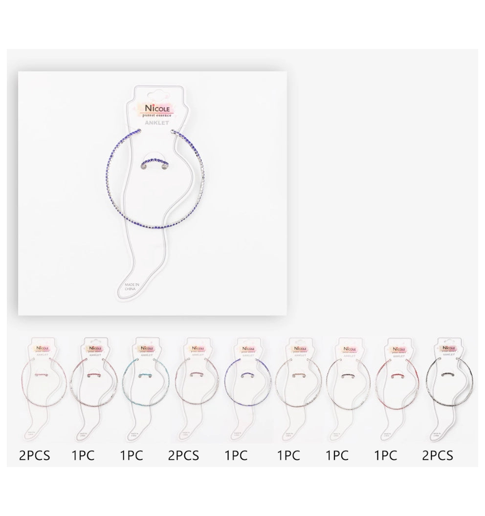 Dazzling Crystal Stone Anklet Set | Adjustable Rhodium Plated Ankle Bracelet for Women