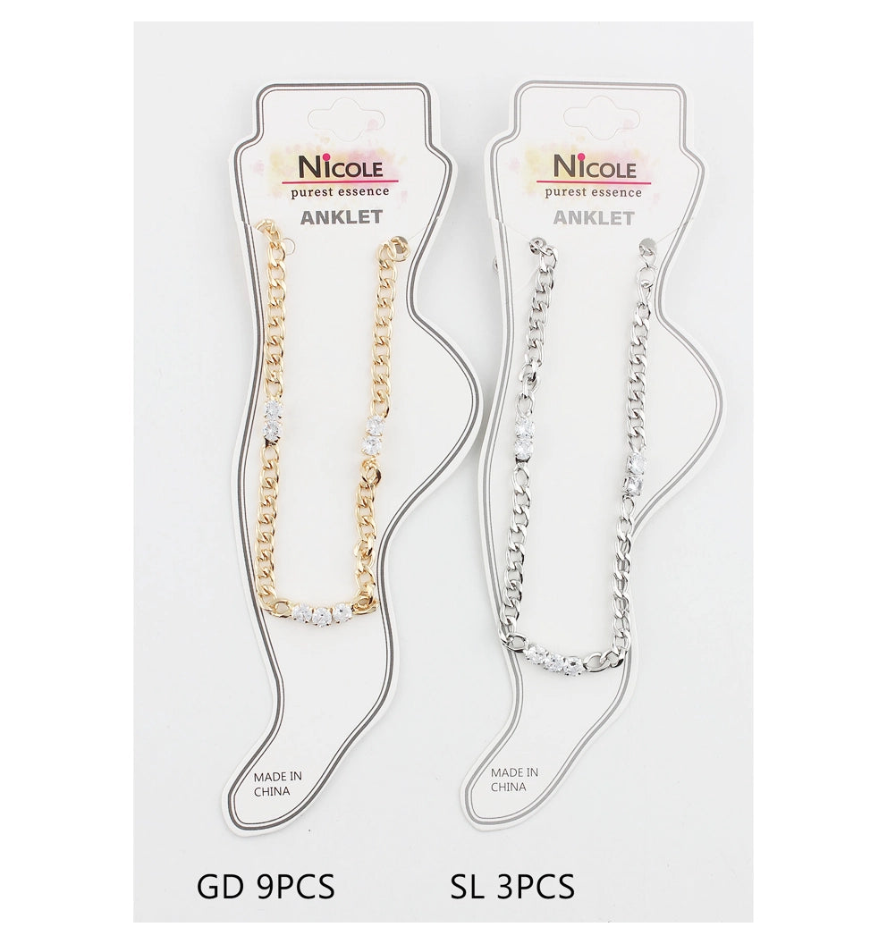 Dazzling Curb Chain Anklets by Nicole - Gold & Silver Tone