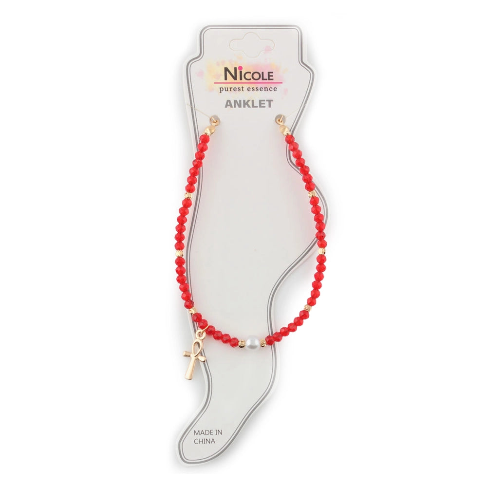 Elegant Ankh Cross Beaded Anklet | Bohemian Summer Ankle Bracelet for Women