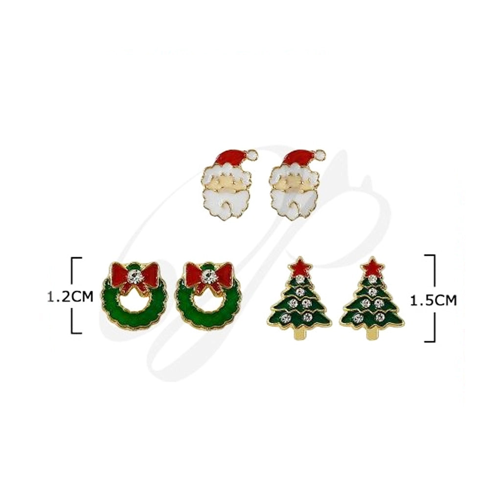 Christmas Stud Earring Set - Santa, Wreath & Tree Enamel Jewelry