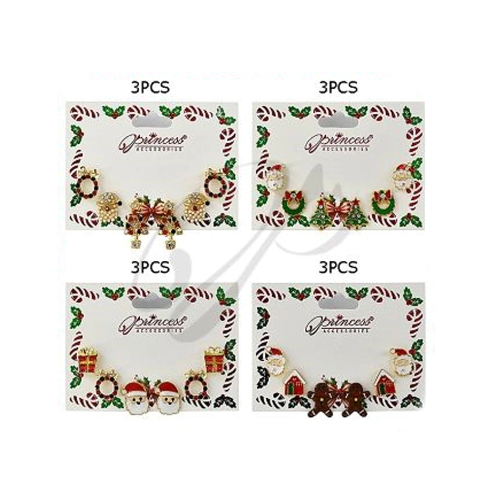 Christmas Stud Earring Set - Santa, Wreath & Tree Enamel Jewelry