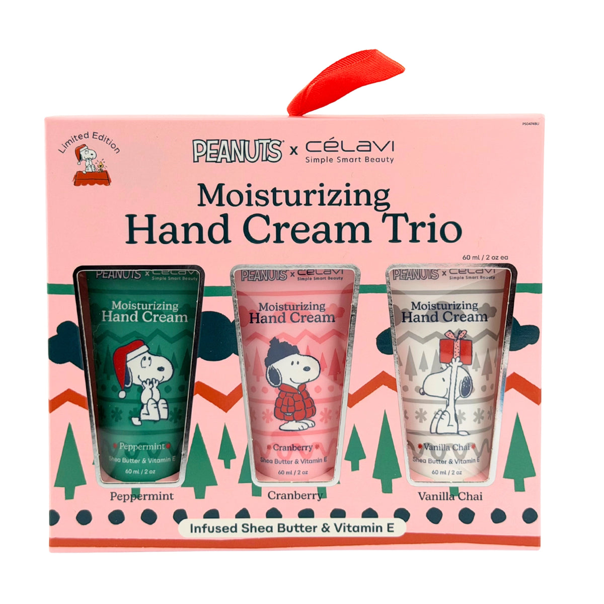 PEANUTS x CÉLAVI Moisturizing Hand Cream Trio (Limited Edition Holiday Gift Set) (3 x 60 ml / 2 fl oz Tubes)