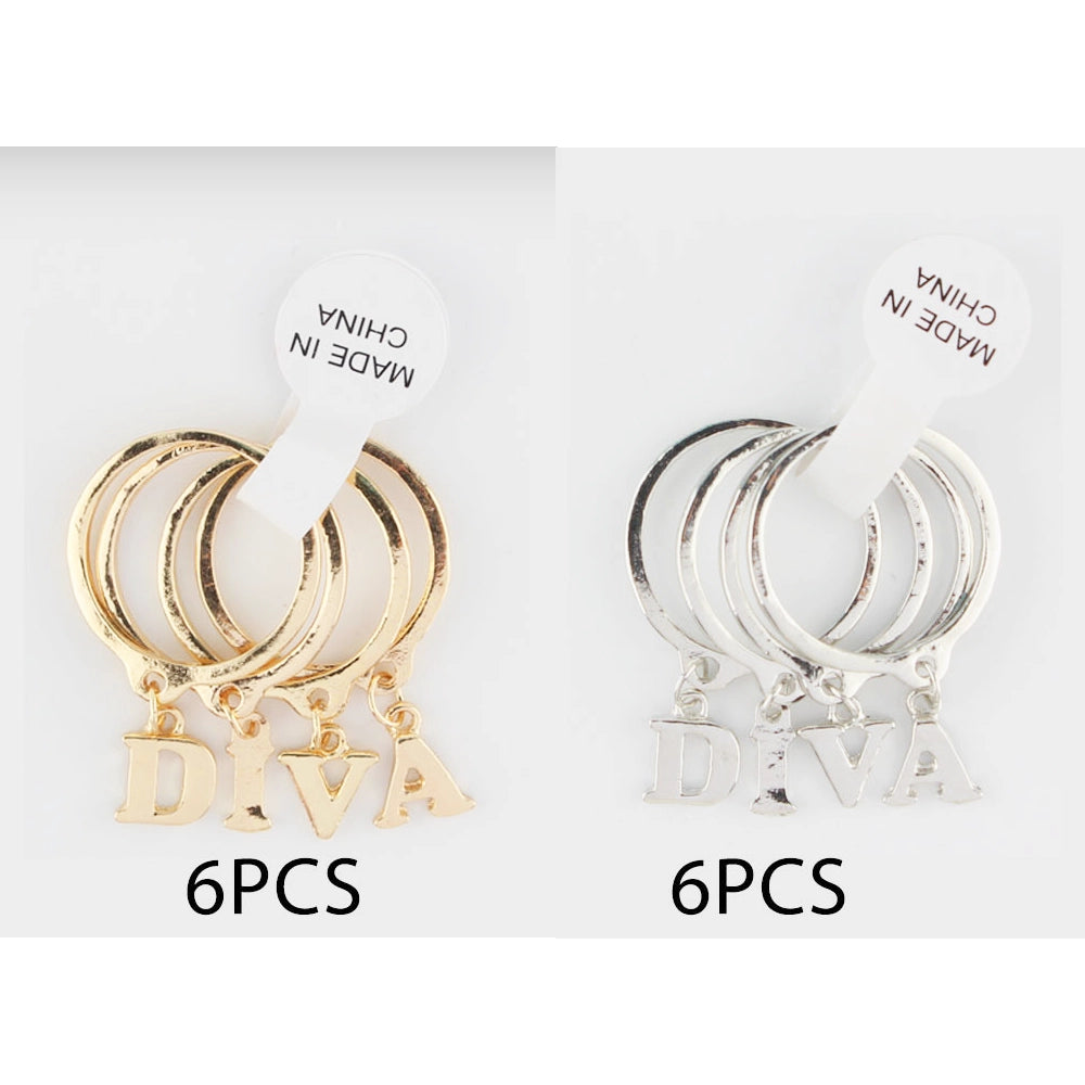DIVA Letter Charm Stacking Ring Set (CG2226)