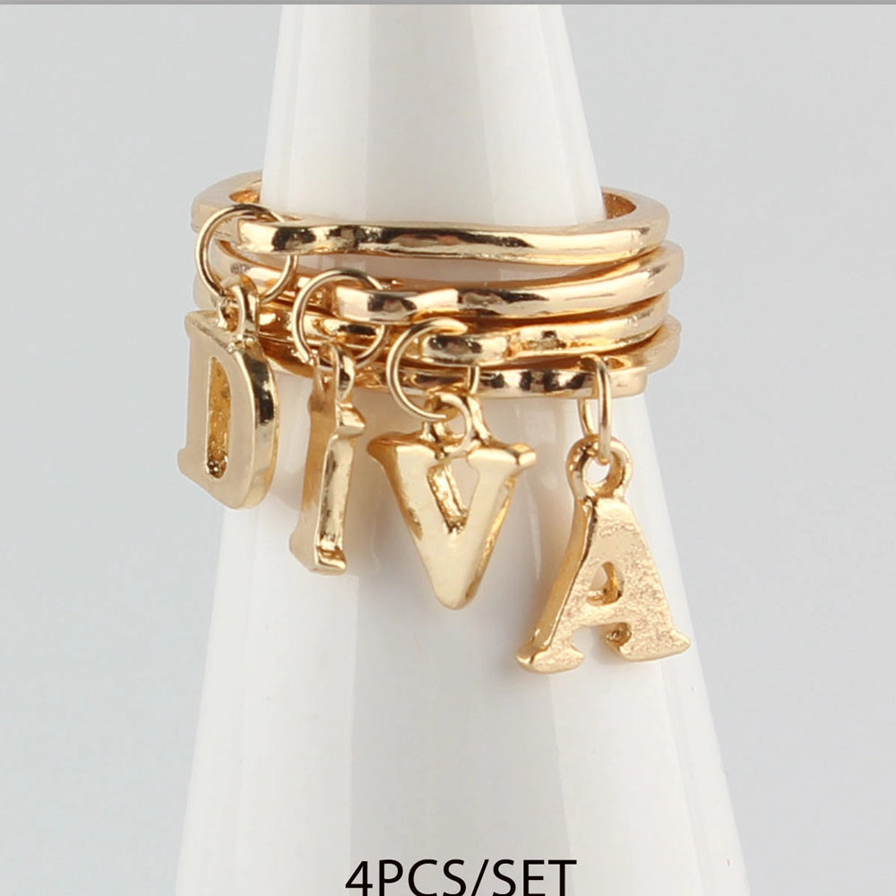 DIVA Letter Charm Stacking Ring Set (CG2226)