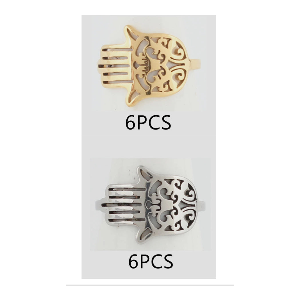 Golden Hamsa Hand Stainless Steel Ring | Spiritual Protection Jewelry