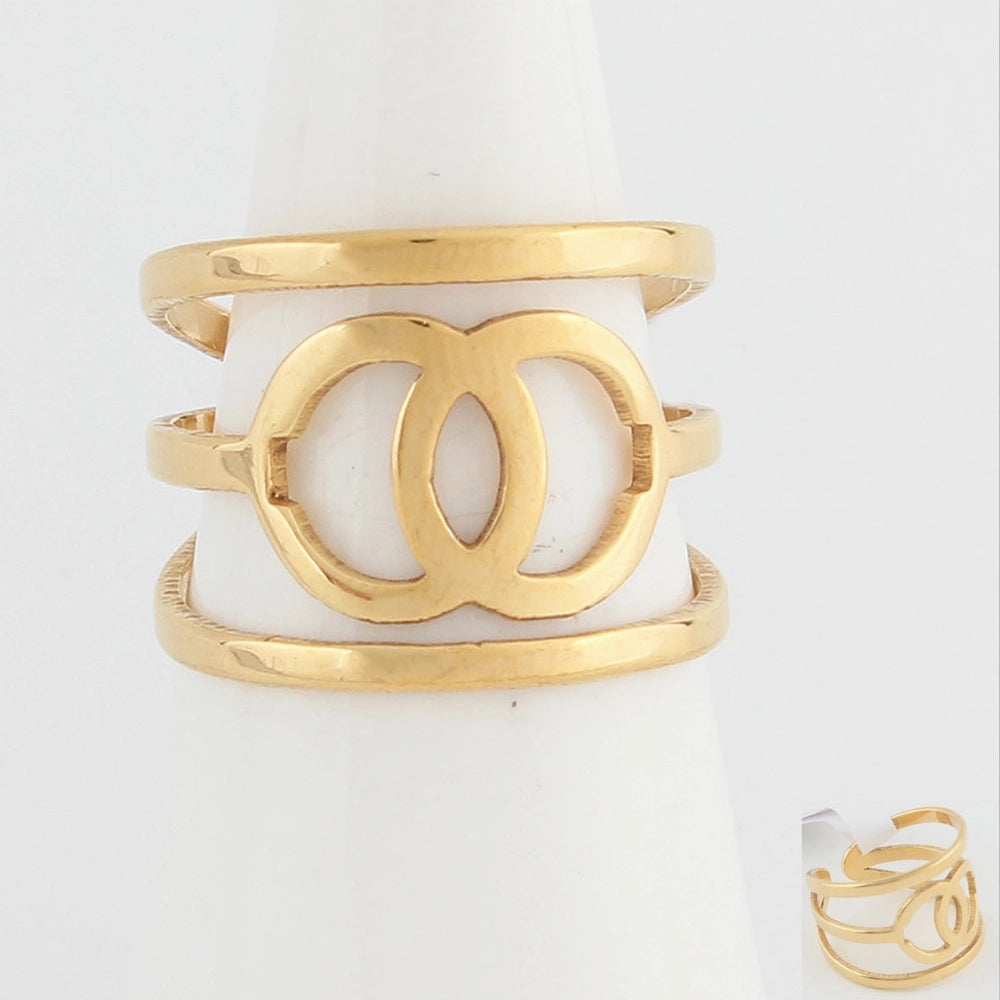 Wide Band Interlocking Double C Stainless Steel Ring