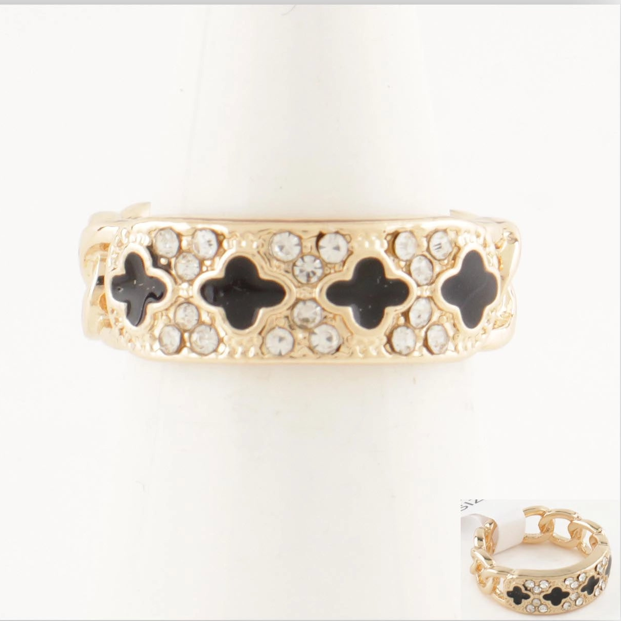 Enamel Clover & Crystal Band Rings - Wholesale Set of 12 (Gold & Silver Tone) (CG2736)