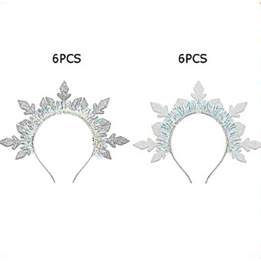 Women’s & Kids Glitter Snowflake Tinsel Crown Headband – Silver & White Winter Wonderland 12-Piece (CHB-8055)