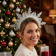 Women’s & Kids Glitter Snowflake Tinsel Crown Headband – Silver & White Winter Wonderland 12-Piece (CHB-8055)