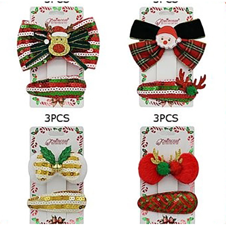 Christmas Holiday Velvet Santa Legs Bow Hair Clip – Red & Green 12pcs (CHD-6219)