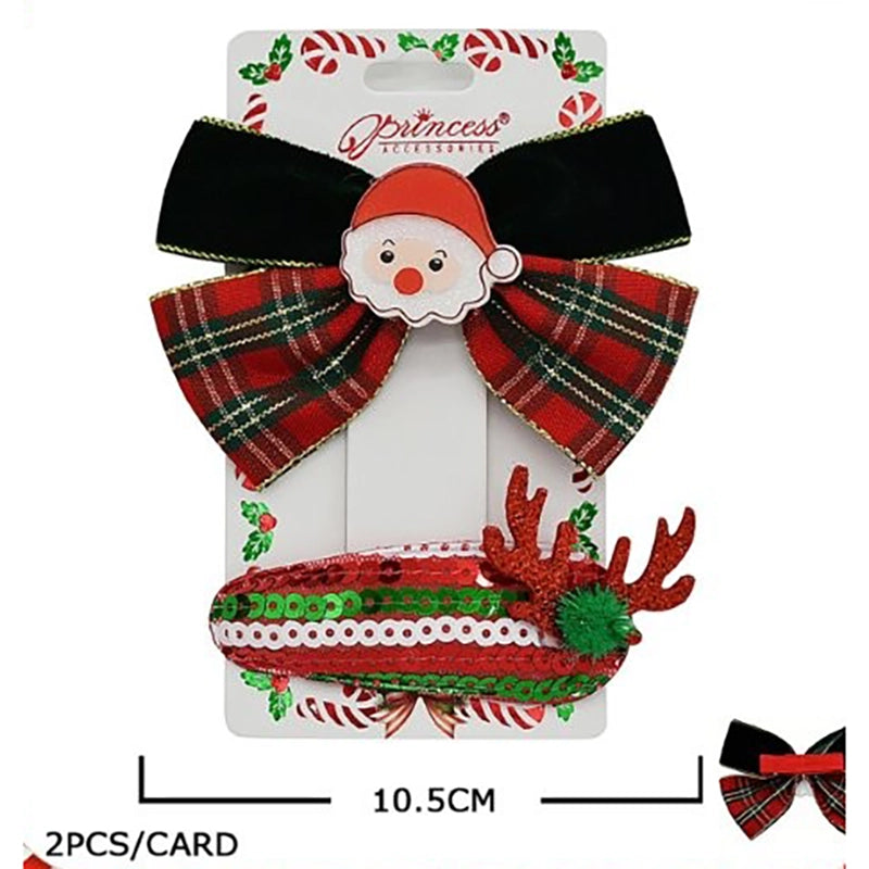 Christmas Holiday Velvet Santa Legs Bow Hair Clip – Red & Green 12pcs (CHD-6219)