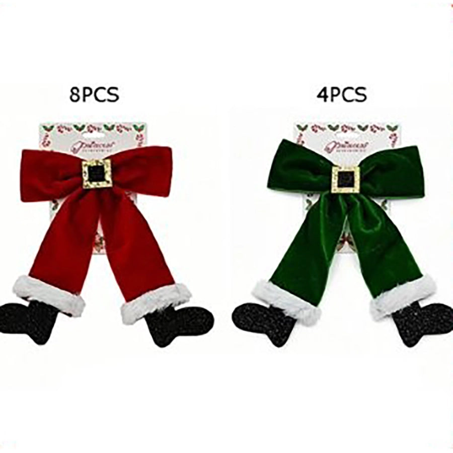 Christmas Holiday Velvet Santa Legs Bow Hair Clip – Red & Green 12pcs (CHD-6219)