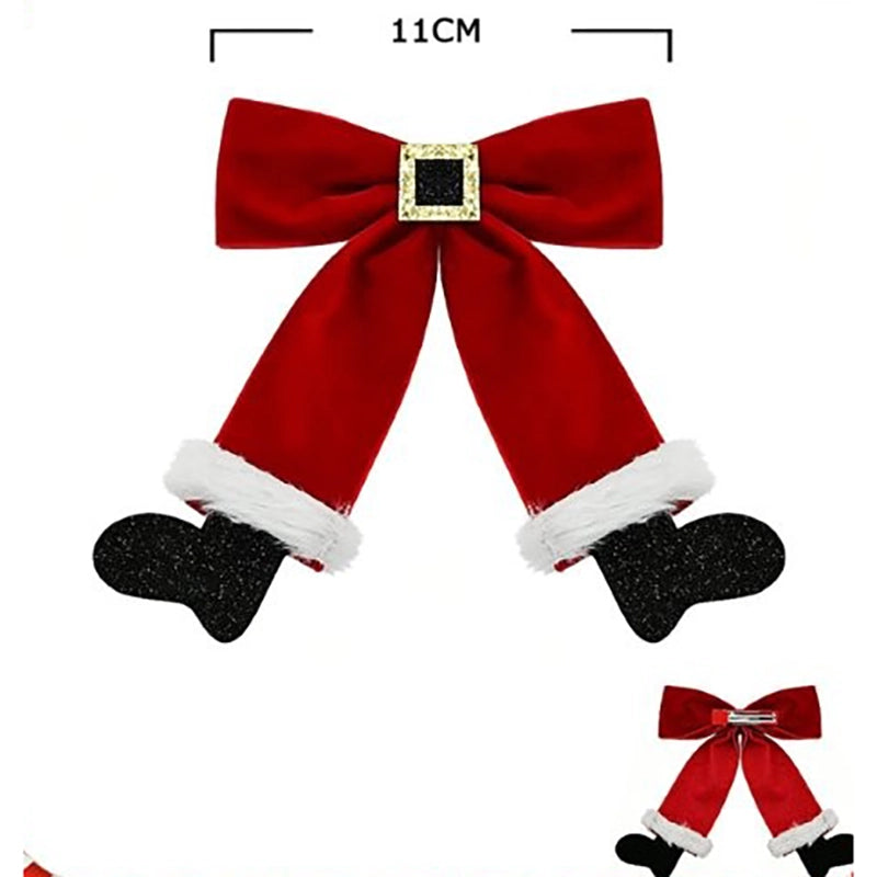 Christmas Holiday Velvet Santa Legs Bow Hair Clip – Red & Green 12pcs (CHD-6219)