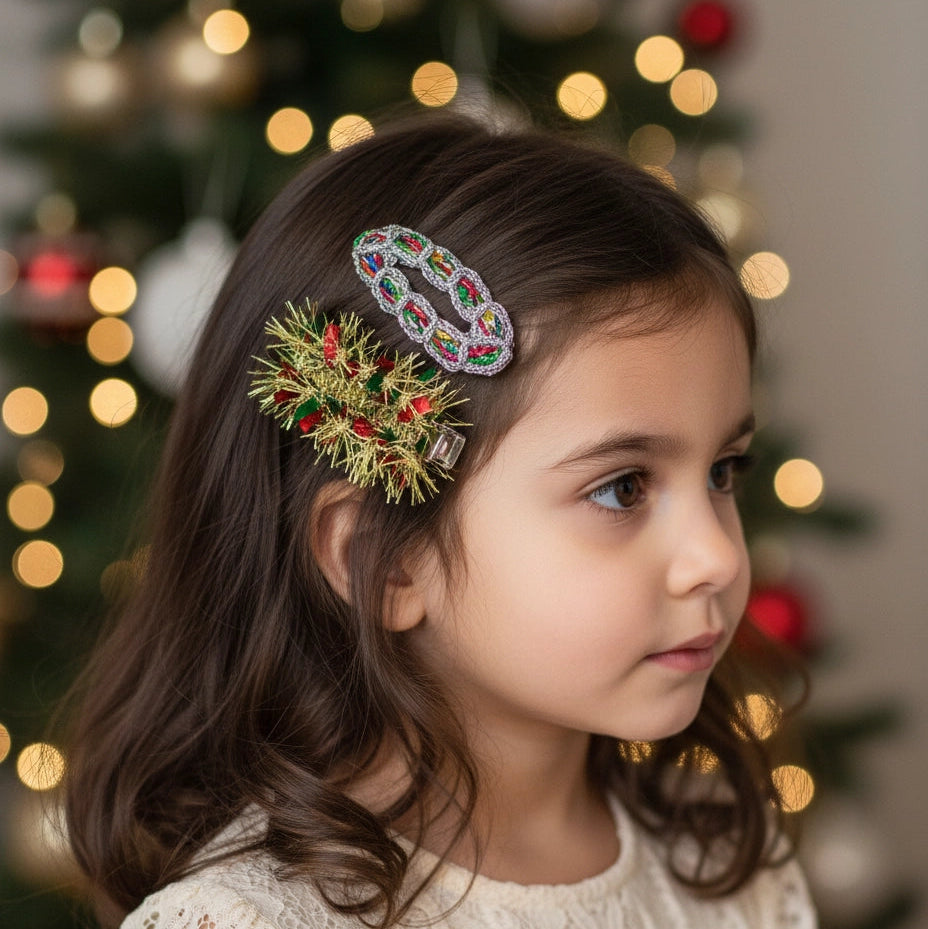 Festive Tinsel Christmas Hair Clip Sets - Holiday Sparkle Accessories