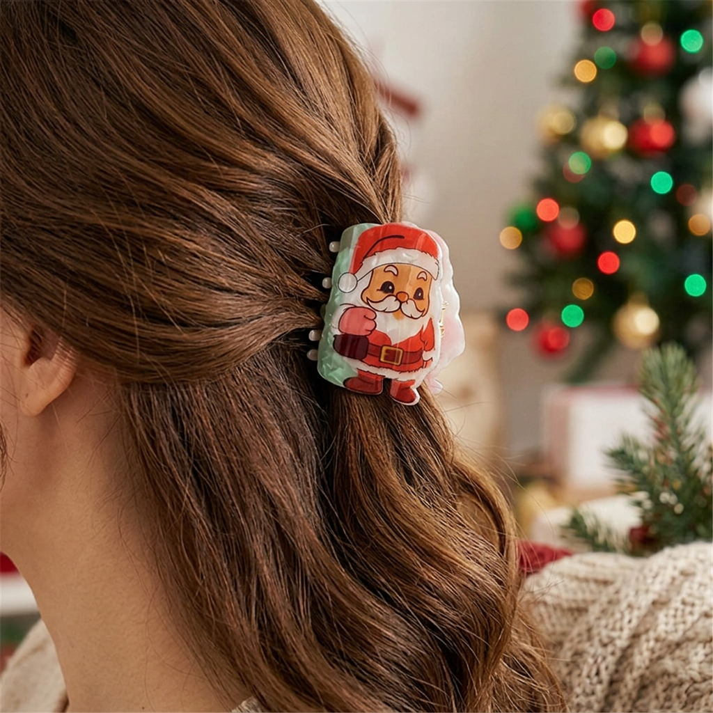 Christmas Holiday Shaped Resin Figure Hair Claw Clip – Santa, Gingerbread & Tree 5-Design 12pcs (CHP-9050)