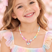 Pastel Beaded Kids Necklace with Rhinestone Mouse Head Pendant – Assorted Pastel Colors 12-Piece (CK2120)