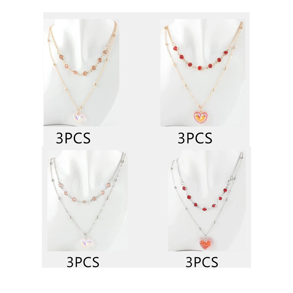 Captivating Love: Layered Heart & Crystal Necklace Set