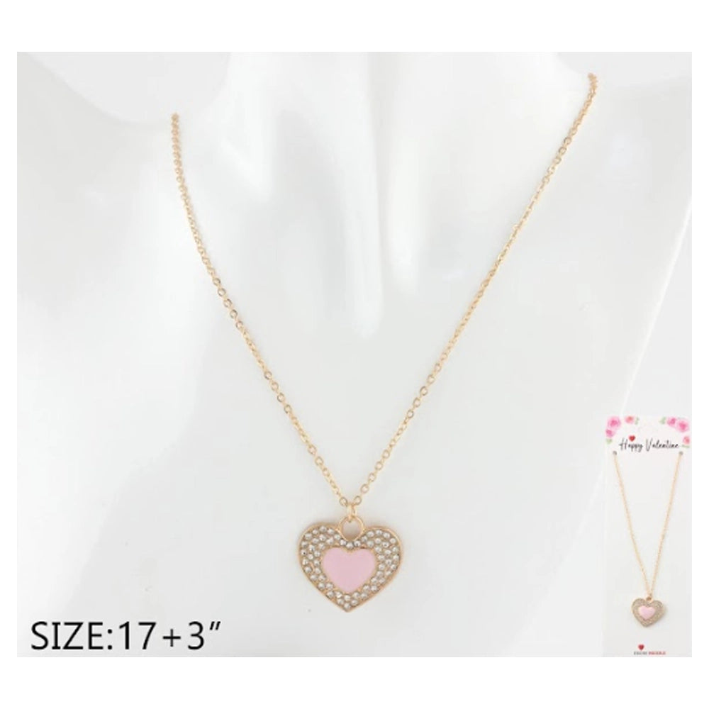 Sweetheart Sparkle: Crystal-Trimmed Heart Pendant Necklace Set