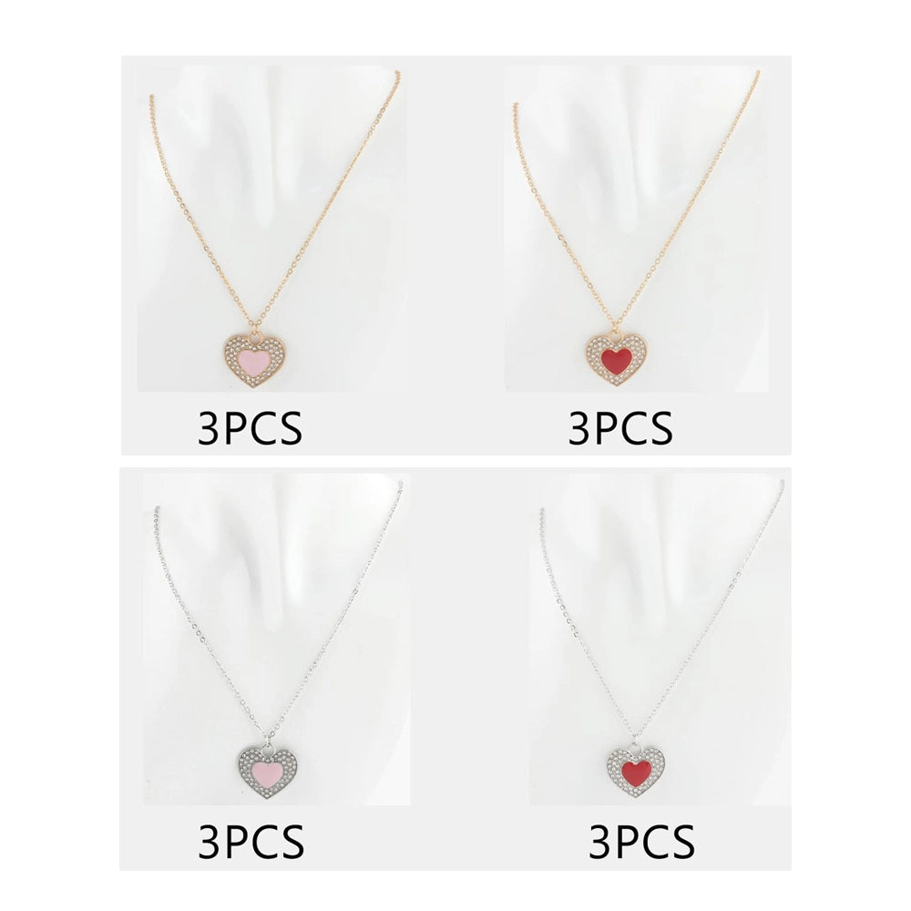 Sweetheart Sparkle: Crystal-Trimmed Heart Pendant Necklace Set