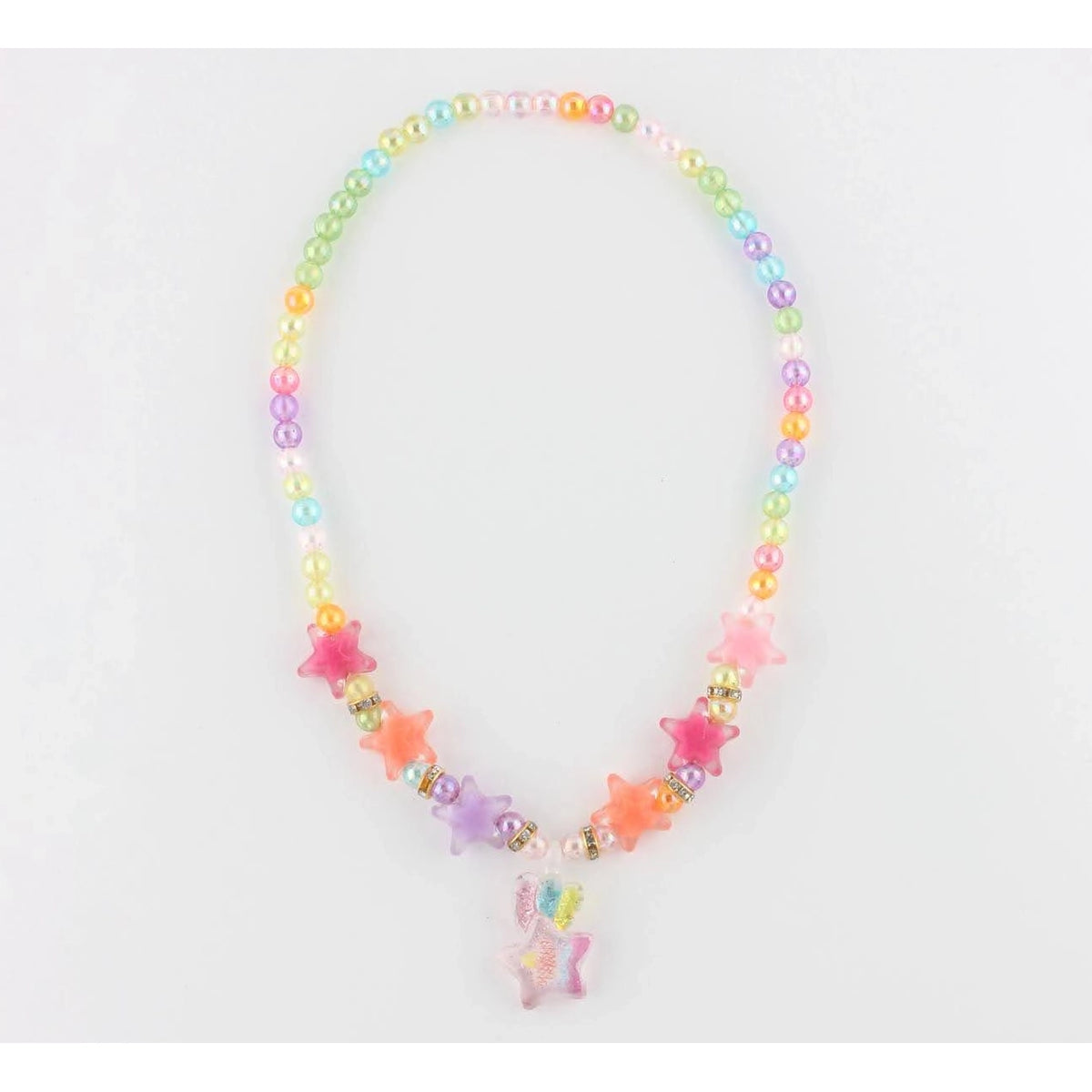 Colorful Pastel Beaded Kids Necklace with Star Beads & Glitter Star Pendant – Unicorn Display Card 12-Piece Wholesale Pack (CK2139)