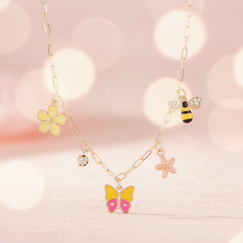 Nature-Themed Charm Necklace – Butterfly, Bee, & Flower Design (CK2158)