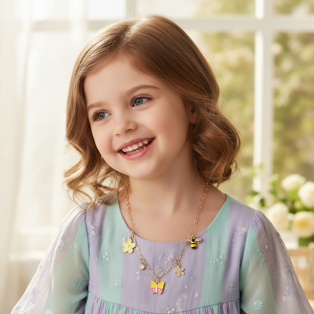 Nature-Themed Charm Necklace – Butterfly, Bee, & Flower Design (CK2158)