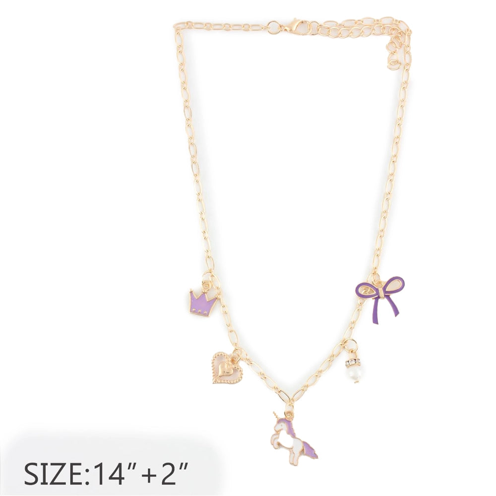 Enchanted Charm Necklace - Gold & Silver Tone Unicorn & Bow Jewelry (CK2159)