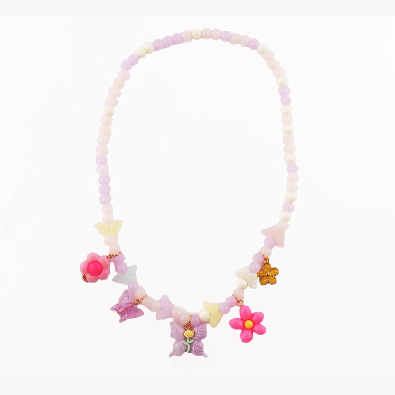 Butterfly and Flower Beaded Charm Necklace – Pastel Summer Jewelry CK2232