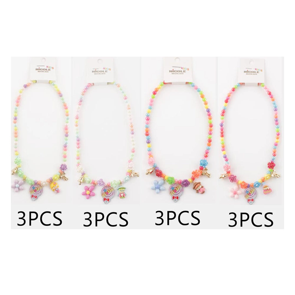 Colorful Beaded Charm Necklace – Assorted Lollipop & Floral Charms (CK2233)