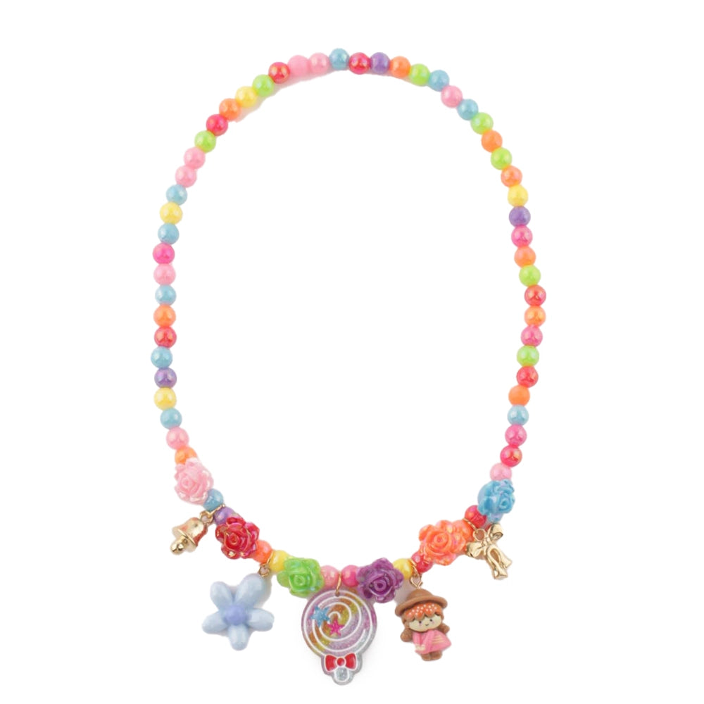 Colorful Beaded Charm Necklace – Assorted Lollipop & Floral Charms (CK2233)