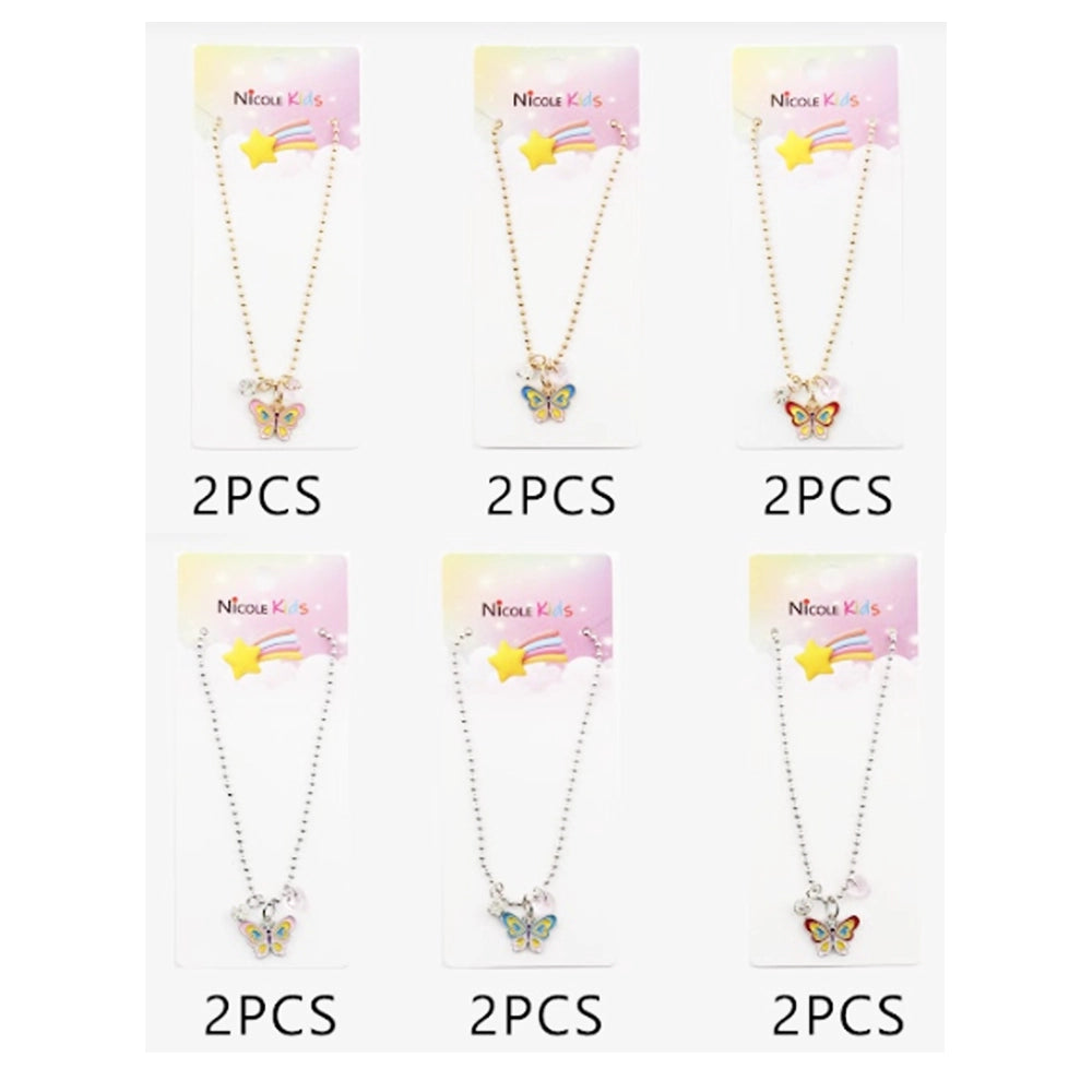 Butterfly Charm Necklace Set - Gold & Silver Tone (12-Piece Bulk Pack) CK2256