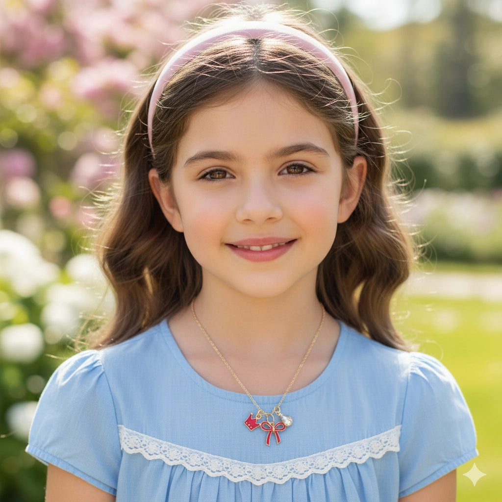 Kids Crown & Bow Charm Necklace – 14" + 2" Adjustable Gold & Silver Tone Chain