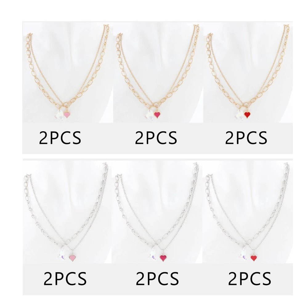 Heart Charm Necklace - 17" + 3" Adjustable Gold & Silver Tone Multi-Dangle Heart Pendant with Rhinestones & "LOVE" Engraving (CK2274)